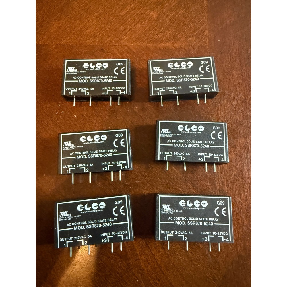 Lot of 6 Elco Italy SSR870-5240 AC Control Solid State Relay 240VAC 5A 10-32VDC